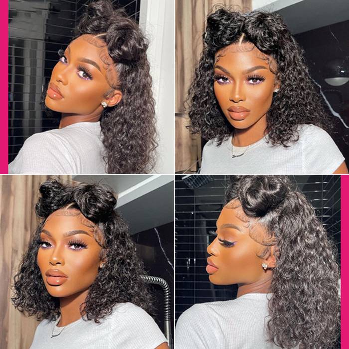 Short Bob Glueless Loose Deep Wave 13*4 HD Lace Frontal Wigs 180% Density Curly Human Hair