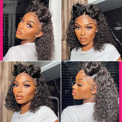 Short Bob Glueless Loose Deep Wave 13*4 HD Lace Frontal Wigs 180% Density Curly Human Hair