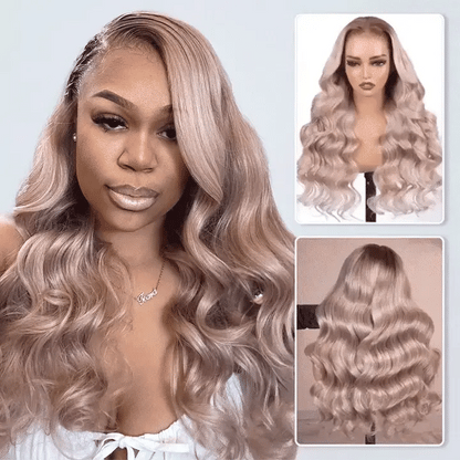 13x6 Three-Go™ Ash Blonde Ombre Glueless Wigs Silky Straight Loose Body Wave With Drawstring Pre Plucked 100% Human Hair Wig