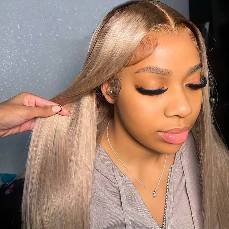 13x6 Three-Go™ Ash Blonde Ombre Glueless Wigs Silky Straight Loose Body Wave With Drawstring Pre Plucked 100% Human Hair Wig