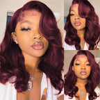 Black Cherry 7x5 Lace Front Drawstring Glueless Short Bob Body Wave Wig Pre-Everything Salon Free Human Hair Wigs