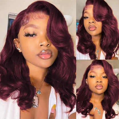 Black Cherry 7x5 Lace Front Drawstring Glueless Short Bob Body Wave Wig Pre-Everything Salon Free Human Hair Wigs
