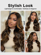 Balayage Highlight Glueless Body Wave 7x5 / 13x4 Lace Front Human Hair Wigs with Invisi Drawstring Put On and Go