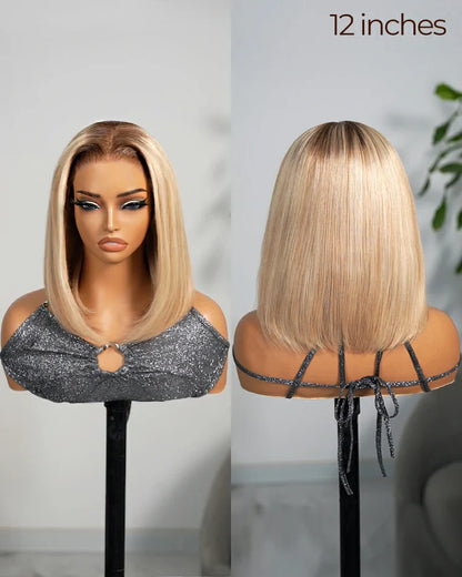 13x4 Lace Front Wigs Human Hair invisible knots Glueless Loose Body Wave Bob Wig Pre-cut Lace Brown Blonde Ombre Beginner Friendly