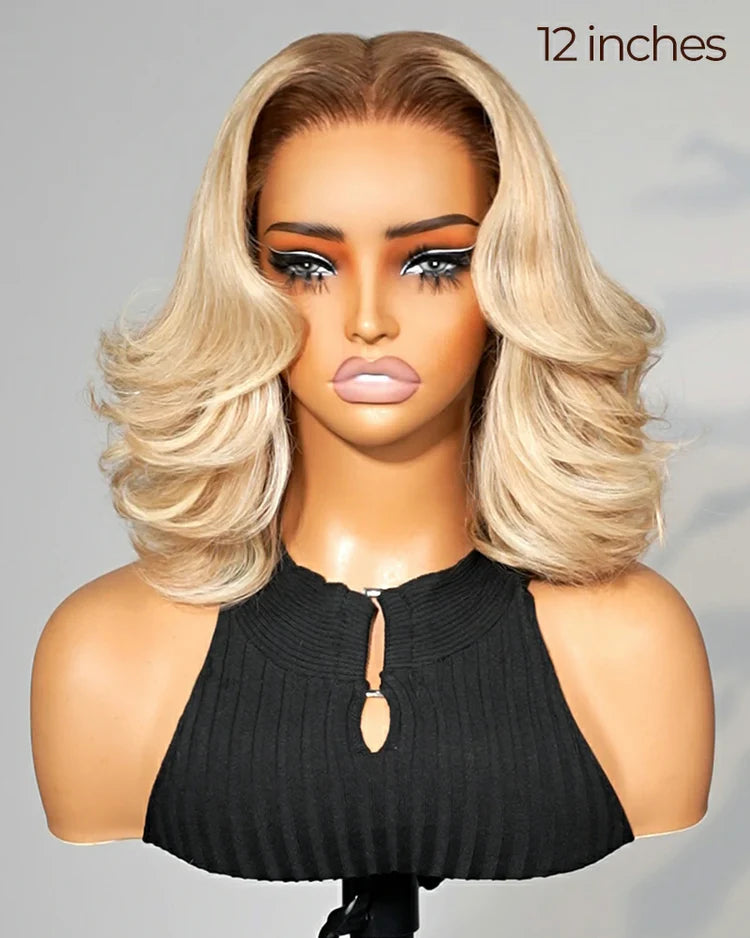 13x4 Lace Front Wigs Human Hair invisible knots Glueless Loose Body Wave Bob Wig Pre-cut Lace Brown Blonde Ombre Beginner Friendly