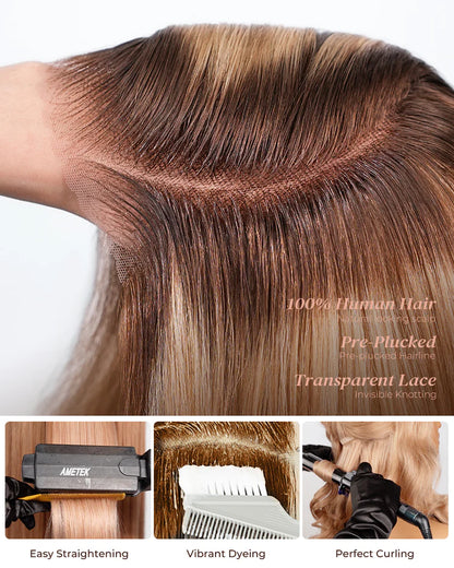 13x4 Lace Front Wigs Human Hair invisible knots Glueless Loose Body Wave Bob Wig Pre-cut Lace Brown Blonde Ombre Beginner Friendly