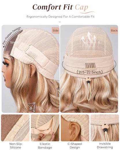 13x4 Lace Front Wigs Human Hair invisible knots Glueless Loose Body Wave Bob Wig Pre-cut Lace Brown Blonde Ombre Beginner Friendly