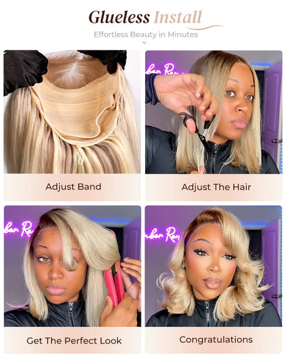 13x4 Lace Front Wigs Human Hair invisible knots Glueless Loose Body Wave Bob Wig Pre-cut Lace Brown Blonde Ombre Beginner Friendly