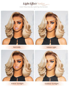 13x4 Lace Front Wigs Human Hair invisible knots Glueless Loose Body Wave Bob Wig Pre-cut Lace Brown Blonde Ombre Beginner Friendly