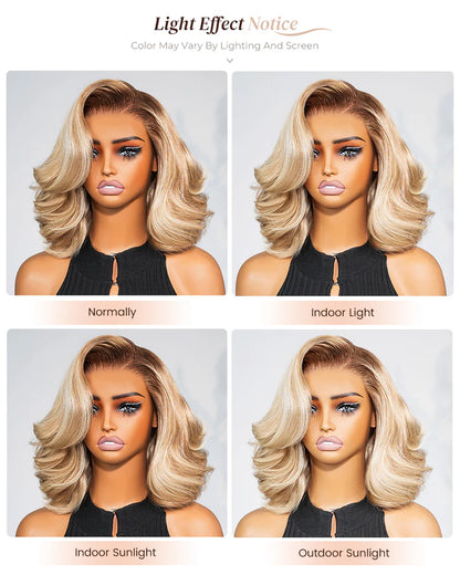 13x4 Lace Front Wigs Human Hair invisible knots Glueless Loose Body Wave Bob Wig Pre-cut Lace Brown Blonde Ombre Beginner Friendly