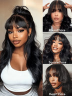 Pre-Everything 7x5/13x4 Lace Frontal Loose Wave Wigs with Bangs-Fluffy Hair 3D Dome Cap Put on and Go Glueless Human Hair