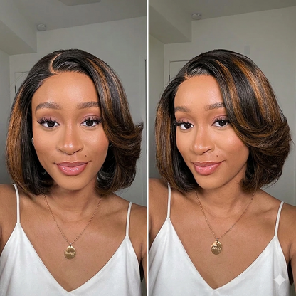 Blonde Highlight Short Layered Bob Wig Wear Go Glueless 13x4 Lace Front Pre-Cut Human Hair Wig