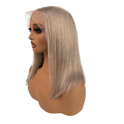 13x6 HD Lace Front Wig Human Hair Invisible Knots Ash Blonde Ombre Silky Straight 12 Inch Short Bob Wigs With Pre-Cut Lace 180% Density Blond Wig