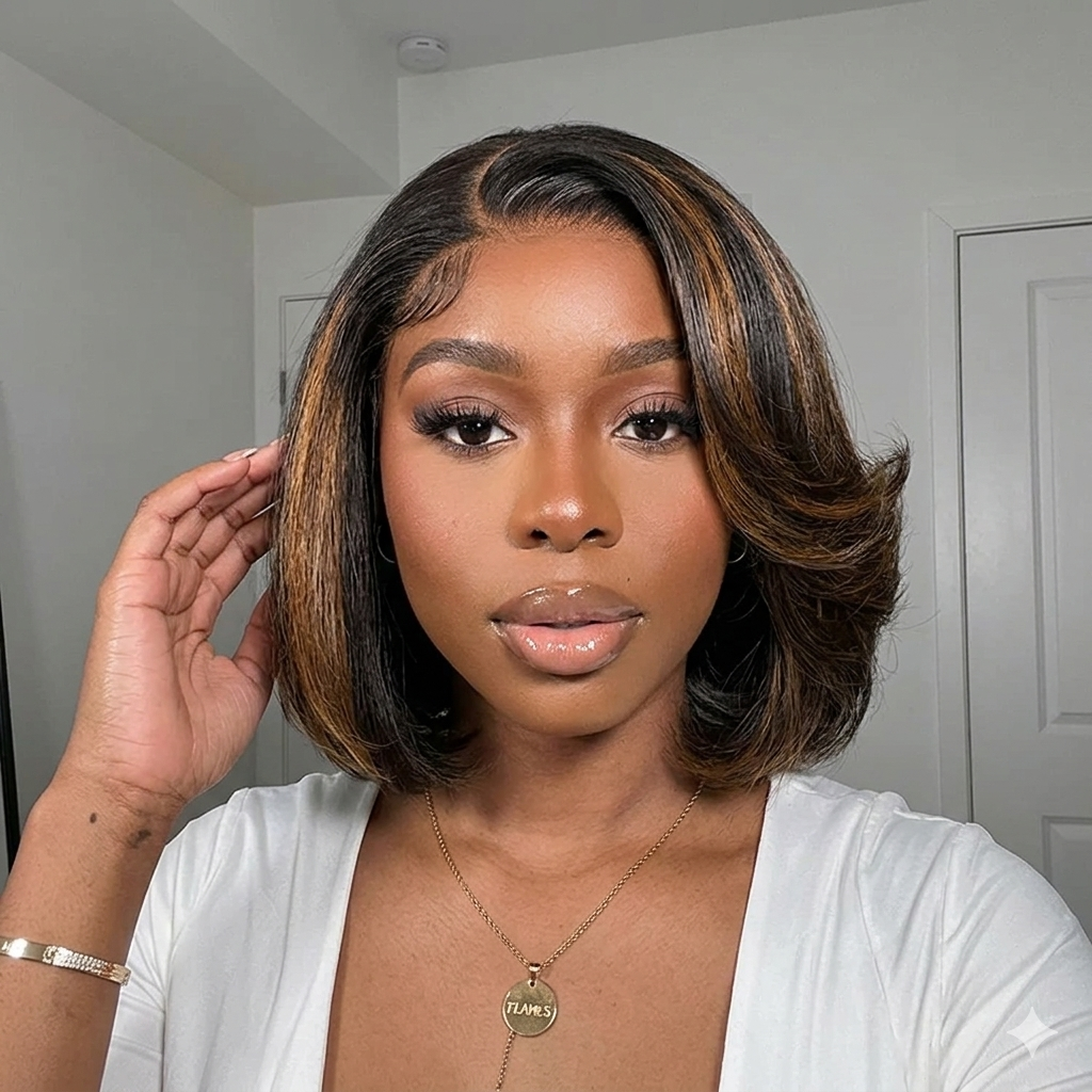 Blonde Highlight Short Layered Bob Wig Wear Go Glueless 13x4 Lace Front Pre-Cut Human Hair Wig