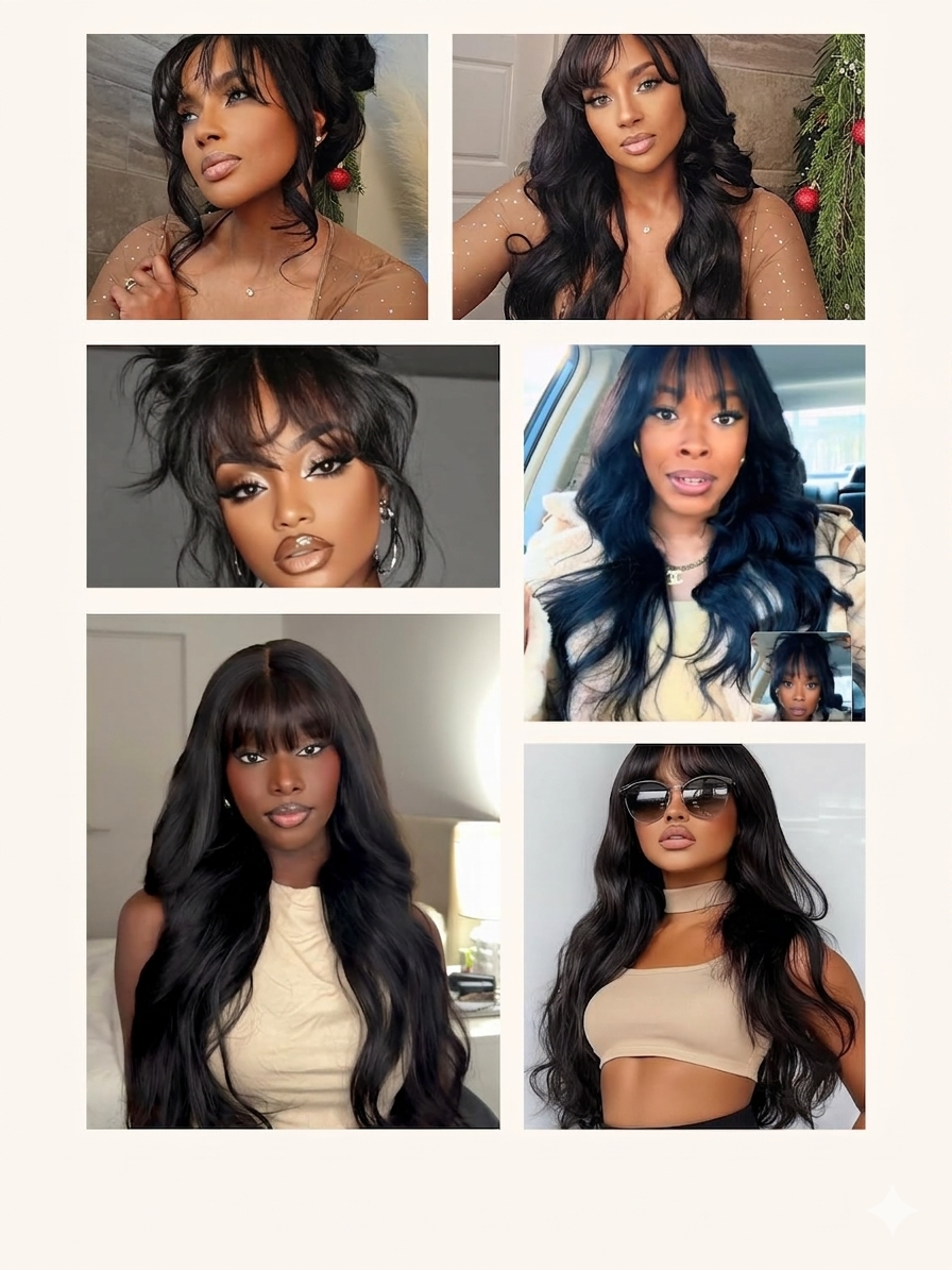 Boohair 7x5 Bye Bye Knots 13x4 Lace Fluffy Loose Body Wave Lace Frontal Wig with Bangs Pre everything Put On and Go Human Hair Glueless  Wigs 180% Density