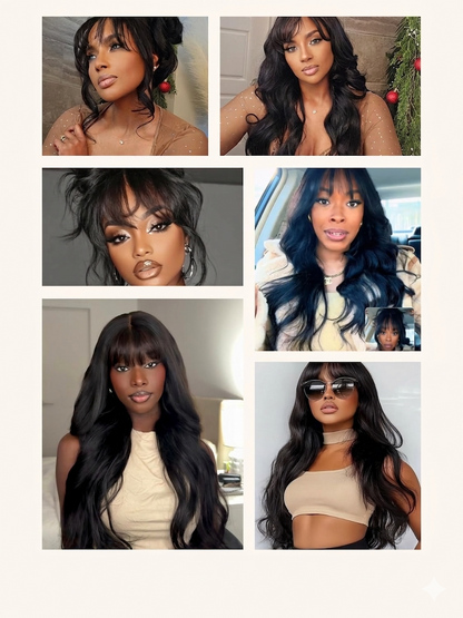 Boohair 7x5 Bye Bye Knots 13x4 Lace Fluffy Loose Body Wave Lace Frontal Wig with Bangs Pre everything Put On and Go Human Hair Glueless  Wigs 180% Density
