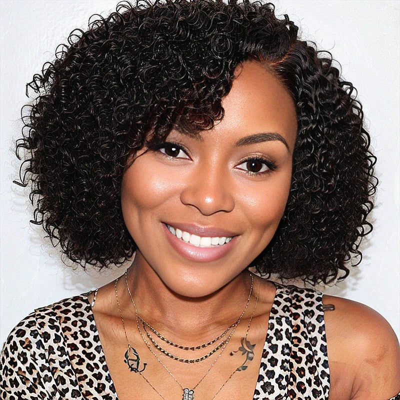 Trendy Short Cut Curly Minimalist Pre-Cut HD Lace Glueless Side Part Frontal Bob Wig  Human Hair 150% Density
