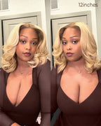 13x4 Lace Front Wigs Human Hair invisible knots Glueless Loose Body Wave Bob Wig Pre-cut Lace Brown Blonde Ombre Beginner Friendly
