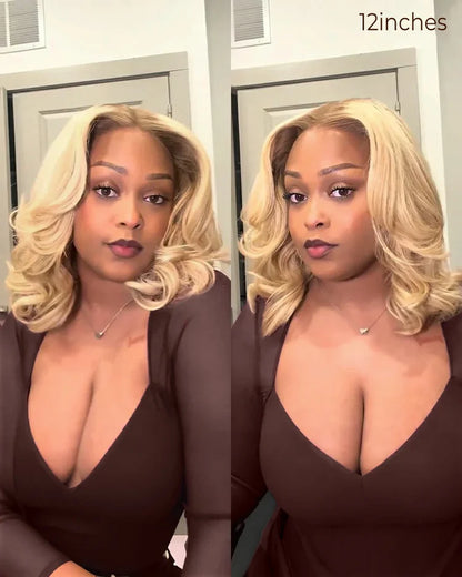 13x4 Lace Front Wigs Human Hair invisible knots Glueless Loose Body Wave Bob Wig Pre-cut Lace Brown Blonde Ombre Beginner Friendly
