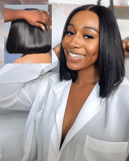 7x5 Glueless Lace Natural Black Yaki Straight Hair Pre Layered Short Bob Bleached Knots Drawstring Wig Beginner Friendly