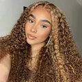 Honey Blonde Highlight Water Wave Pull & Go 13x6 Lace Frontal Tiny Knots Glueless Wig Deep Curly Human Hair