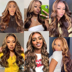 Blonde Highlighted Wig Body Wave Glueless Human Hair Wigs 13x4 HD Lace Front Wigs 180% Density with Pre Plucked