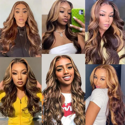 Blonde Highlighted Wig Body Wave Glueless Human Hair Wigs 13x4 HD Lace Front Wigs 180% Density with Pre Plucked