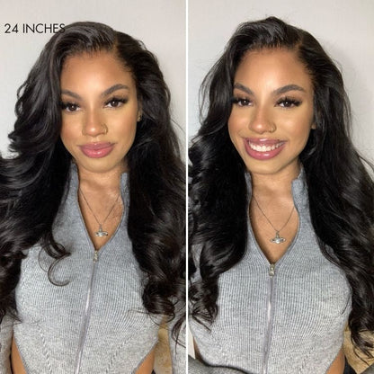 Boohair Glueless Wig 7x6 Closure HD Lace Loose Body Wave Long Wig Human Hair Pre-Cut Lace Natural Color 180% Density