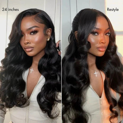 Boohair Glueless Wig 7x6 Closure HD Lace Loose Body Wave Long Wig Human Hair Pre-Cut Lace Natural Color 180% Density