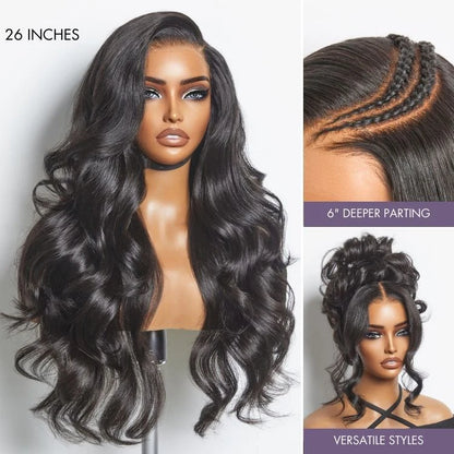 Boohair Glueless Wig 7x6 Closure HD Lace Loose Body Wave Long Wig Human Hair Pre-Cut Lace Natural Color 180% Density