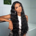Natural Black Glueless Wig Loose Deep Human Hair 13x4 HD Lace Front Wigs