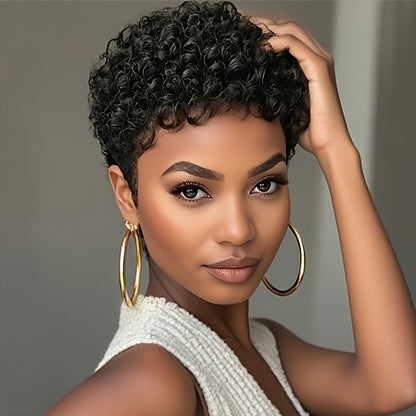 Pixie Cut Wigs Human Hair Wig For Black Women Short Afro Curly Machine Made Wigs Natural Lookings