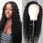 360 Full Lace Glueless Deep Wave Wig Invisi Drawstring Natural Black Pull & Go 180% Density Human Hair