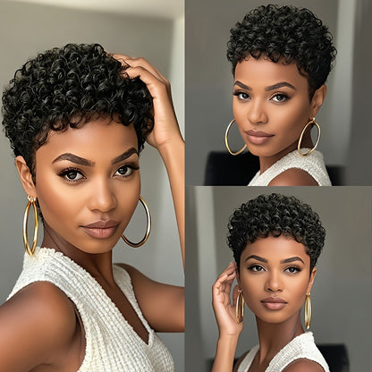 Pixie Cut Wigs Human Hair Wig For Black Women Short Afro Curly Machine Made Wigs Natural Lookings