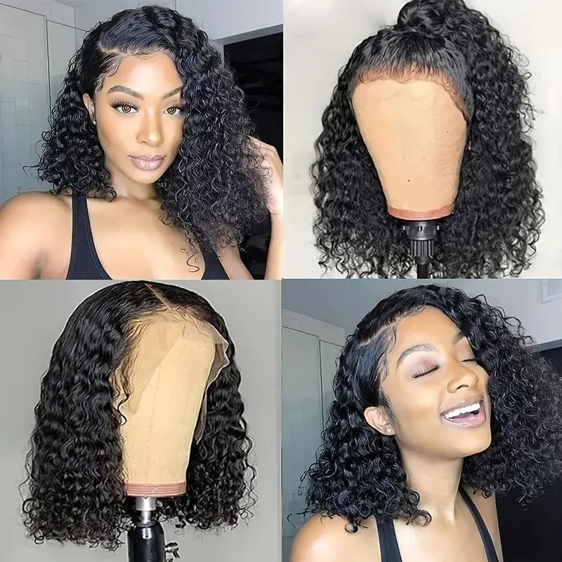 Short Curly Bob Wigs Brazilian Virgin Human Hair 13x4 Lace Front Wigs Kinky Curly Hair Pre Plucked with Baby Hair 150% Density (12inch, 13x4)