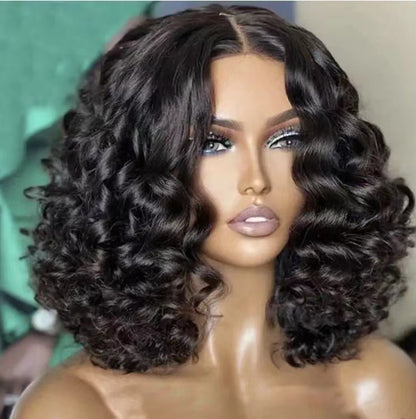 Short Bob Glueless Loose Deep Wave 13*4 HD Lace Frontal Wigs 180% Density Curly Human Hair