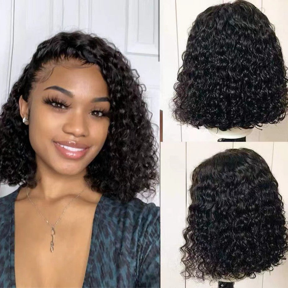 Short Curly Bob 13x4 Lace Front Human Hair Wig Soft Breathable Reusable Nontangled Brazilian Wig Adjustable Size (14 inches)