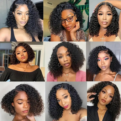 Short Curly Bob Wigs Brazilian Virgin Human Hair 13x4 Lace Front Wigs Kinky Curly Hair Pre Plucked with Baby Hair 150% Density (12inch, 13x4)