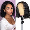 Short Curly Bob 13x4 Lace Front Human Hair Wig Soft Breathable Reusable Nontangled Brazilian Wig Adjustable Size (14 inches)