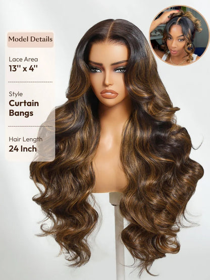 Balayage Highlight Glueless Body Wave 7x5 / 13x4 Lace Front Human Hair Wigs with Invisi Drawstring Put On and Go