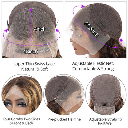 Blonde Highlighted Wig Body Wave Glueless Human Hair Wigs 13x4 HD Lace Front Wigs 180% Density with Pre Plucked