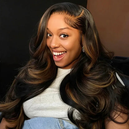 Brown Highlight Peacock Curls 13x4 Full Lace Wig Glueless Pull & Go Pre-Everything Body Wave Loose Wave Wig