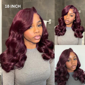 Black Cherry 7x5 Lace Front Drawstring Glueless Short Bob Body Wave Wig Pre-Everything Salon Free Human Hair Wigs