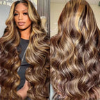 7x5 Bye-Bye Knots Glueless Wig Pre-Cut Lace Honey Blonde Body Wave With Bleached Clean Knots Ombre Highlight Color 150% Density