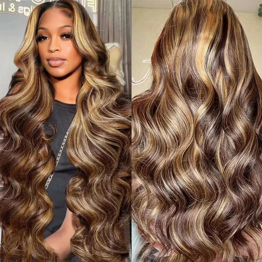 7x5 Bye-Bye Knots Glueless Wig Pre-Cut Lace Honey Blonde Body Wave With Bleached Clean Knots Ombre Highlight Color 150% Density