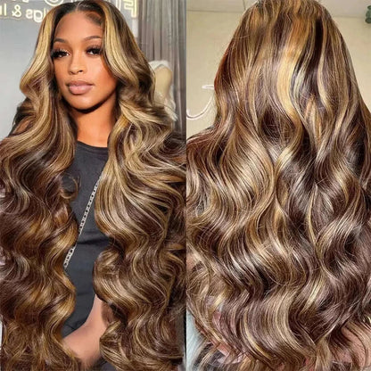 7x5 Bye-Bye Knots Glueless Wig Pre-Cut Lace Honey Blonde Body Wave With Bleached Clean Knots Ombre Highlight Color 150% Density