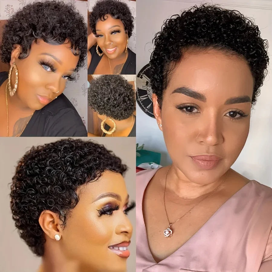 Natural Edges - Pixie Cut Short Kinky Curly Glueless Invisible Swiss Lace Wig Human Hair with HD Lace