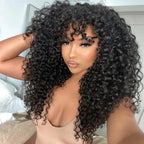 Curly Wave Wig With Bangs Natural Color Human Hair Glueless Wigs Low-Maintenance Wear Go