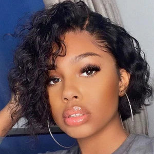 Trendy Short Cut Curly Minimalist Pre-Cut HD Lace Glueless Side Part Frontal Bob Wig  Human Hair 150% Density