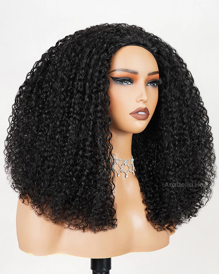 [3 In 1 Half Wig] Burmese Curly Glueless Half Wig With Elastic Drawstring Endless Natural Black Protective Styles
